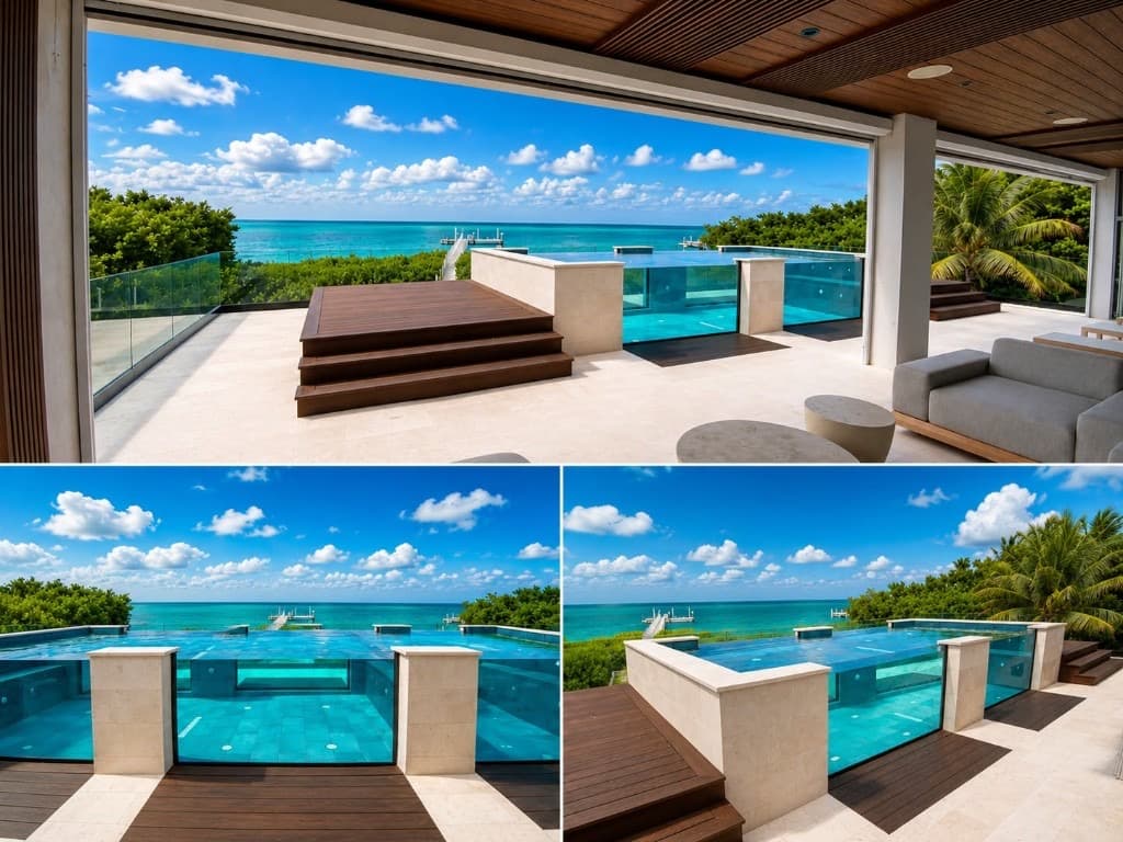 Elevated glass-walled infinity pool and waterfront outdoor living engineered in the Florida Keys