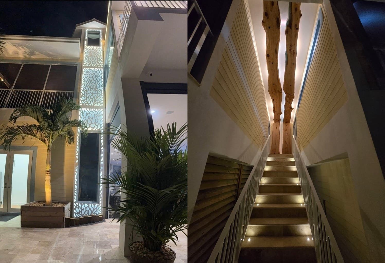 Architectural design for a custom foyer with natural materials and lighting in the Florida Keys